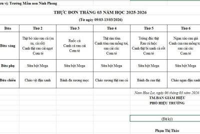THỰC ĐƠN THÁNG 03 NĂM HỌC 2025-2026 (Từ ngày 09/03-13/03/2026)
